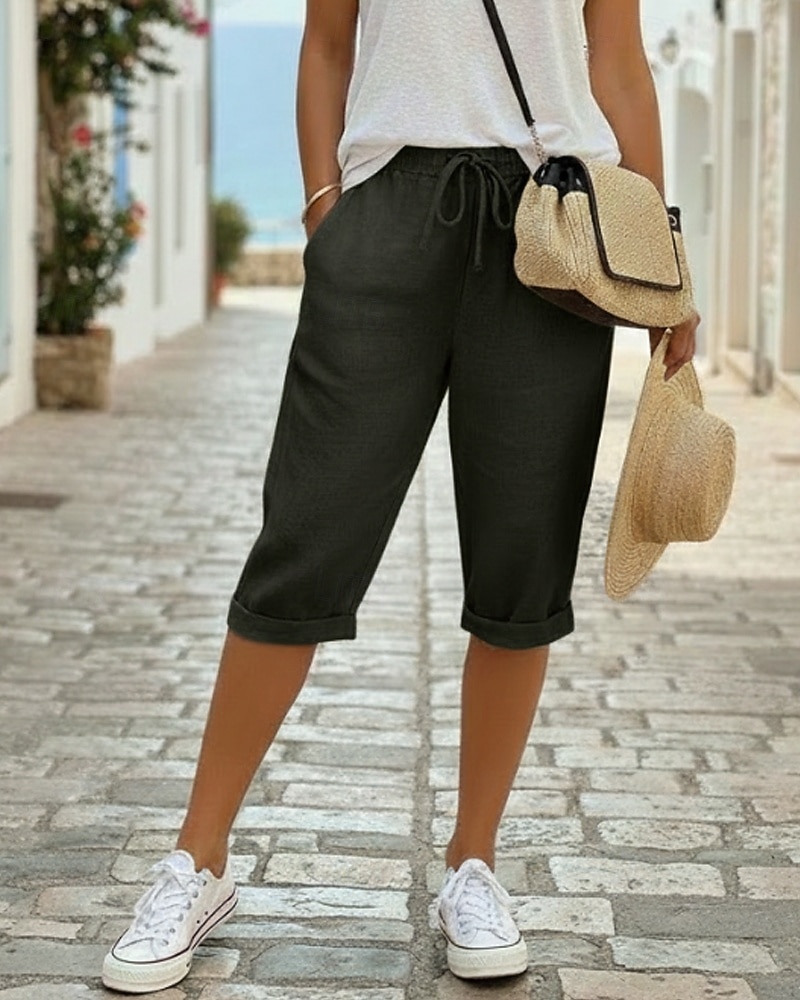 Women's Cotton Linen Shorts Capri Pants Chinos Summer Shorts Vacation Streetwear Casual Knee Length Medium Waist Plain Drawstring Pocket Comfortable Breathable Inelastic Daily Outdoor Street 2026 - $19.99 –P7