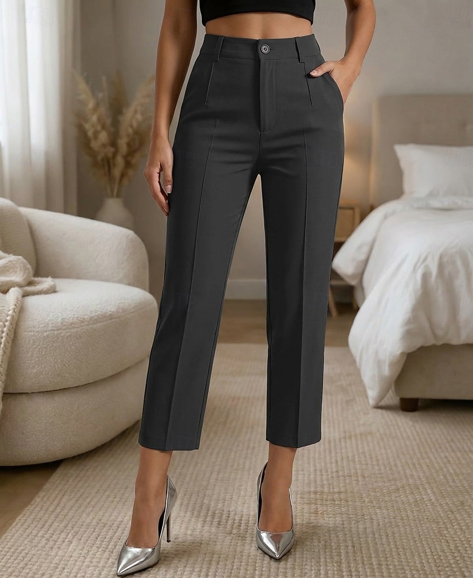 Women's Straight Elegant Vintage Stylish Ankle-Length High Waist Solid Color Plain Comfort Micro-elastic Office Vacation Formal Apricot Dark Gray Black White Summer Spring Regular Fit 2026 - $32.99 –P6