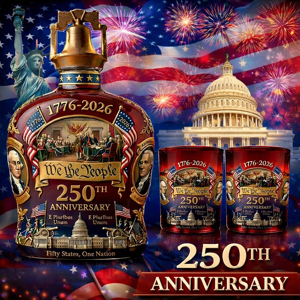 Whiskyflasche zum 250-jährigen Jubiläum der USA &Gläserset „We the People“ – patriotisches Geschenk zum Unabhängigkeitstag (1776–2026), patriotische Karaffe mit 2 Whiskygläsern, Design mit 2026 - $45.99 –P1