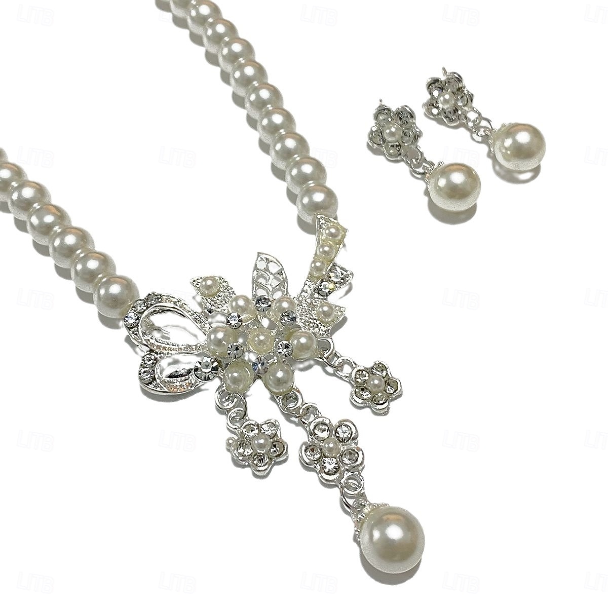Juego de Joyas 2 Perla Perla Pendientes Collare Mujer Elegante Redondo Conjunto de joyas Para Fiesta Boda 2026 - $17.49 –P5