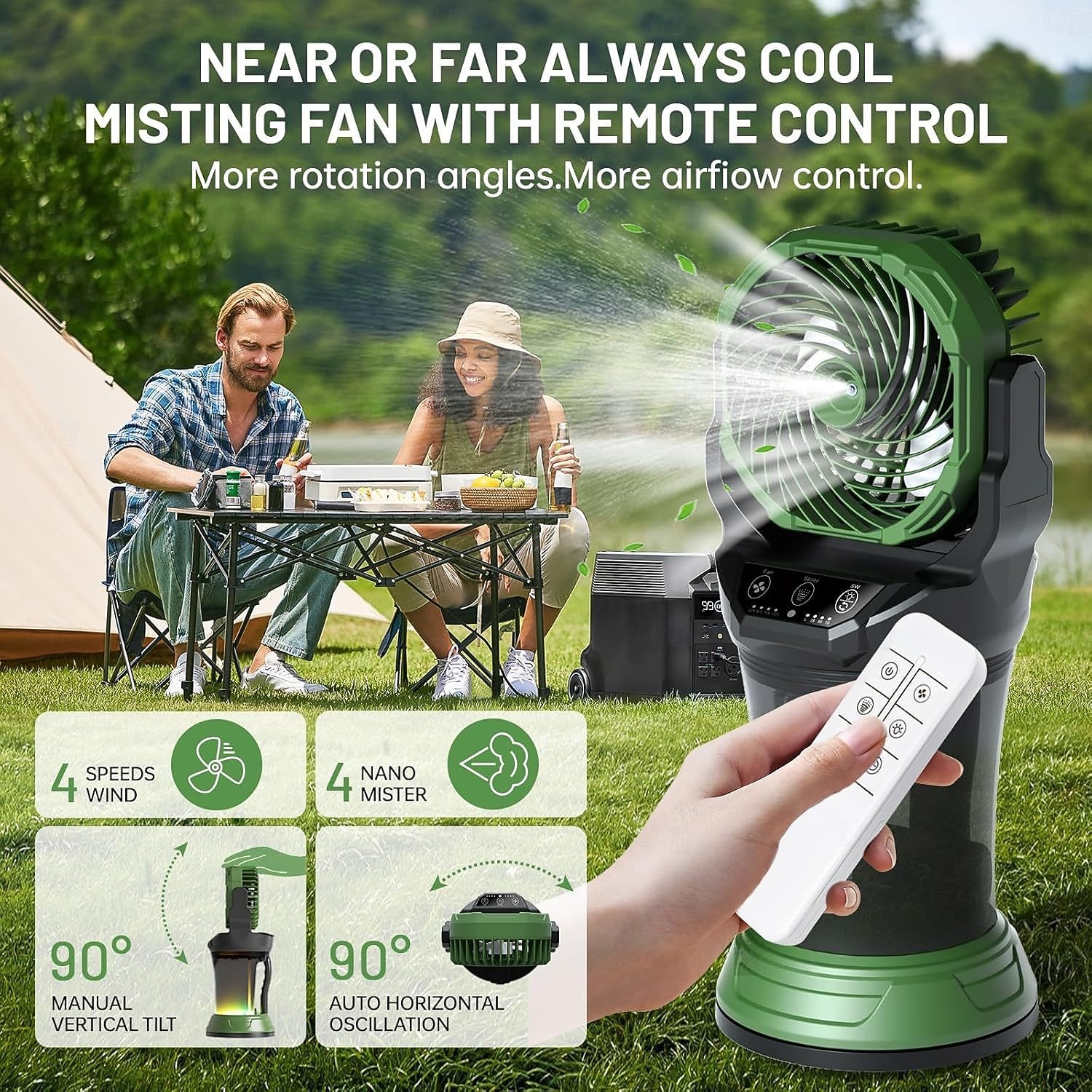 Ventilador portátil com controle remoto e sistema de nebulização, recarregável, ideal para áreas externas como pátios, camping e praia. &Ventilador portátil com sistema de névoa para uso interno e de 2026 por $197.99 –P2
