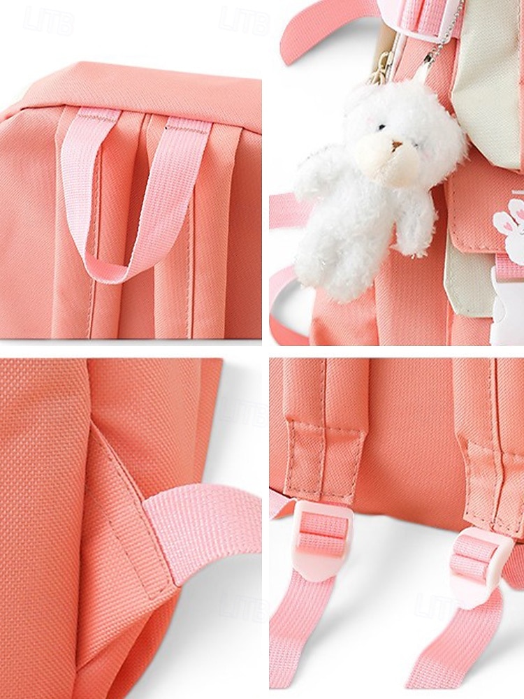 Student's pastel-colored student backpack set, large-capacity polyester backpack, with tote bag and pencil case, large capacity with multiple pockets, available in various colors, cute and adorable ba 2026 - $26.99 –P8