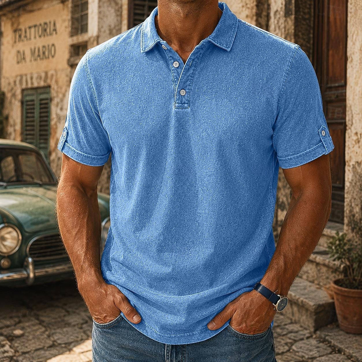 Camisas Polo Masculinas SoftFade™ 100% Algodão Camisa Lavagem Ácida Casual Férias Colarinho Curto Moda Básica Lisa Texturizada Botões Vintage Verão Primavera Azul Marrom Verde Cinza de 2026 por $33.99 –P4