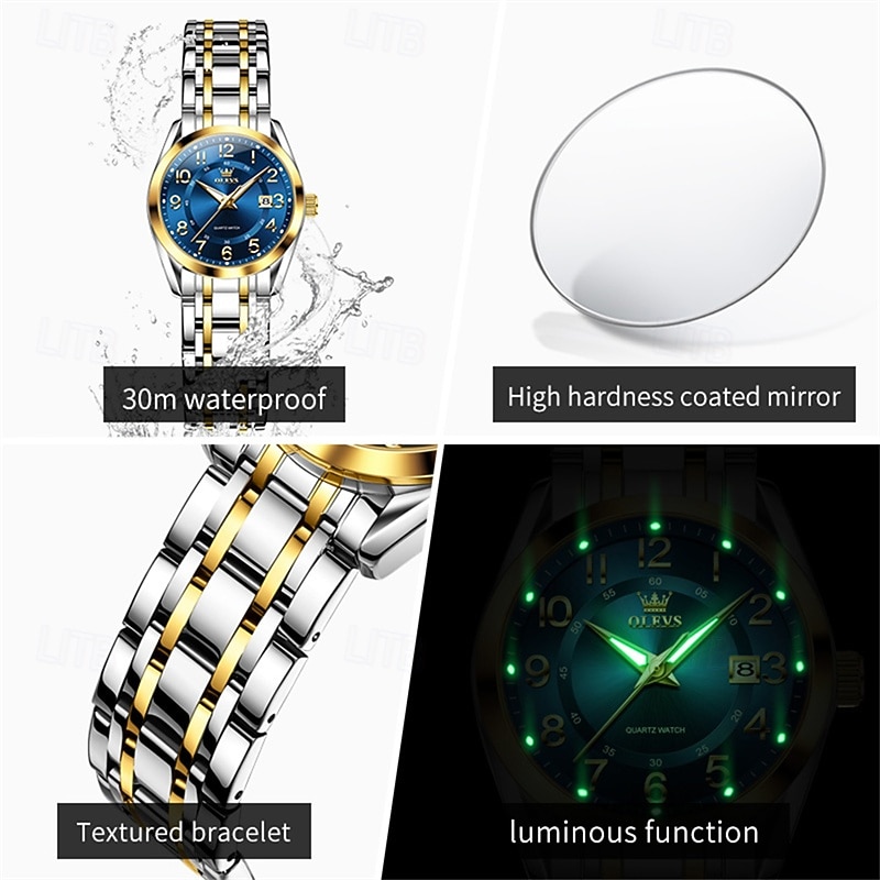 OLEVS Women's Watch Silver Stainless Steel Bracelet Black Dial Arabic Numerals Analog Quartz Watch with Date Display Waterproof Fashion Ladies Dress Watch for Women 2026 - $38.99 –P10