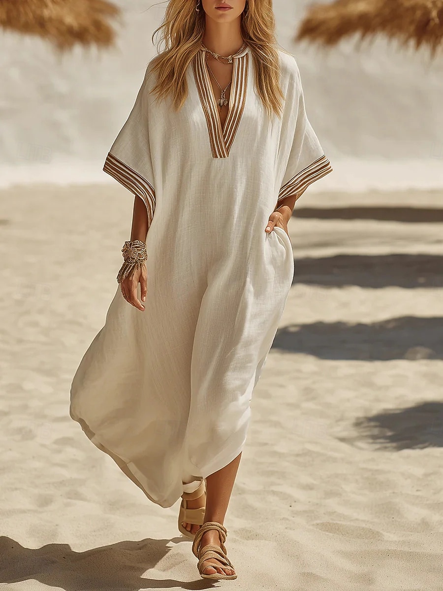 Femmes Robe maxi Robe Décontractée Robe d'été Basique Classique Quotidien Vacances Coupe Ample Uni Demi Manches Col en V Kaki Jaune Rose Claire Châtaigne Foncé Été Printemps de 2026 ? $32.99 –P1