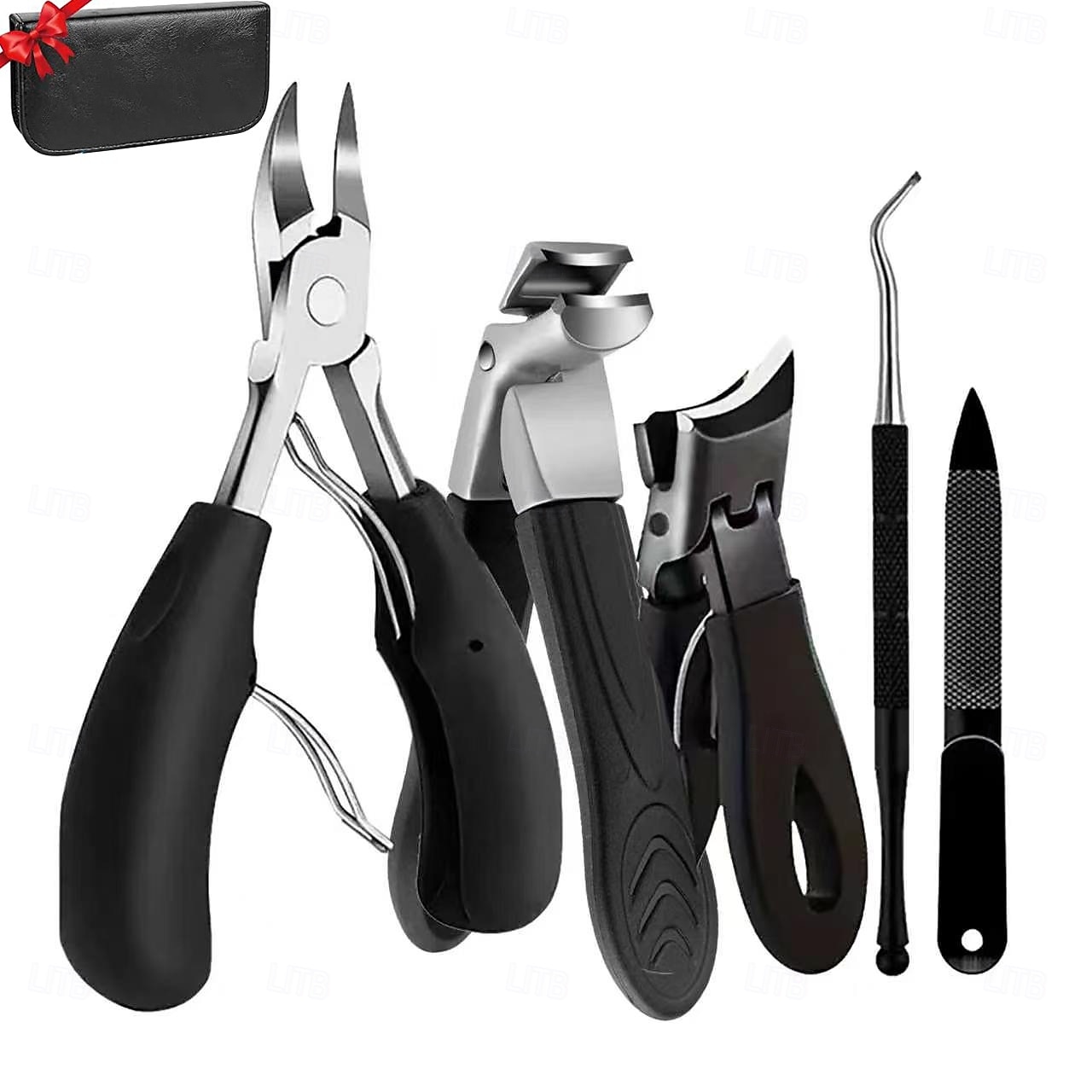Set van 5 roestvrijstalen nagelknippers, grote teennagelknipper met antislip rubberen handvat, scherpe messen, anti-spat vingernagelknipper voor dikke nagels 2026 - $25.99 –P1