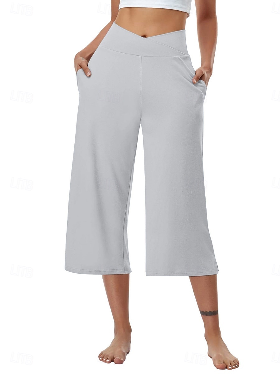 Per donna Pantaloni capri Pantaloni da yoga Gamba larga Moda Streetwear Casual Lunghezza al polpaccio Misura del girovita medio Semplice Tasca Comodo Comodità Morbido Elasticizzato All'aperto Vacanza del 2026 a $18.99 –P7