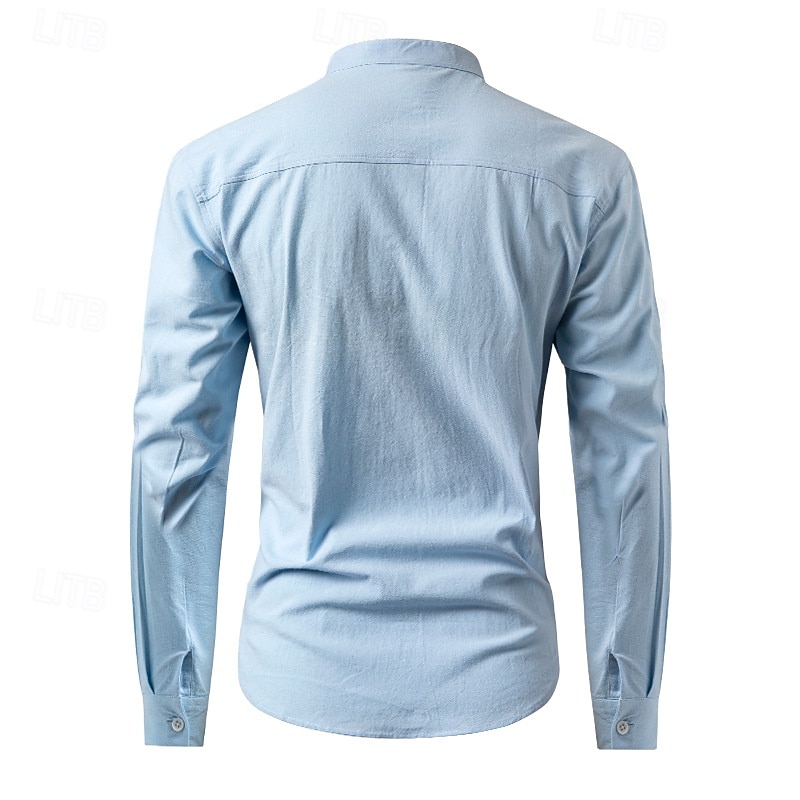 Homens Camisa Social Saia camisa de botão Tecido Casual Diário Azul Claro Preto Branco Verde Escuro Manga Longa colarinho do vovô Primavera Outono Roupa de 2026 por $35.99 –P5