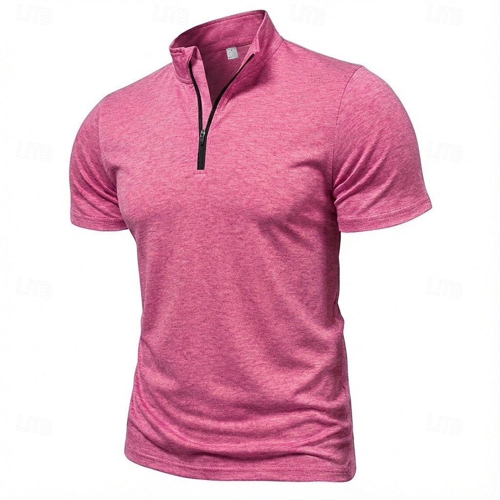 Men's Polo Shirts Zip Polo Casual Daily Quarter Zip Short Sleeve Fashion Basic Plain Lightweight Quarter Zip Summer Spring Blue White Pink Dark Green Purple Orange Polo Shirts 2026 - $21.99 –P11