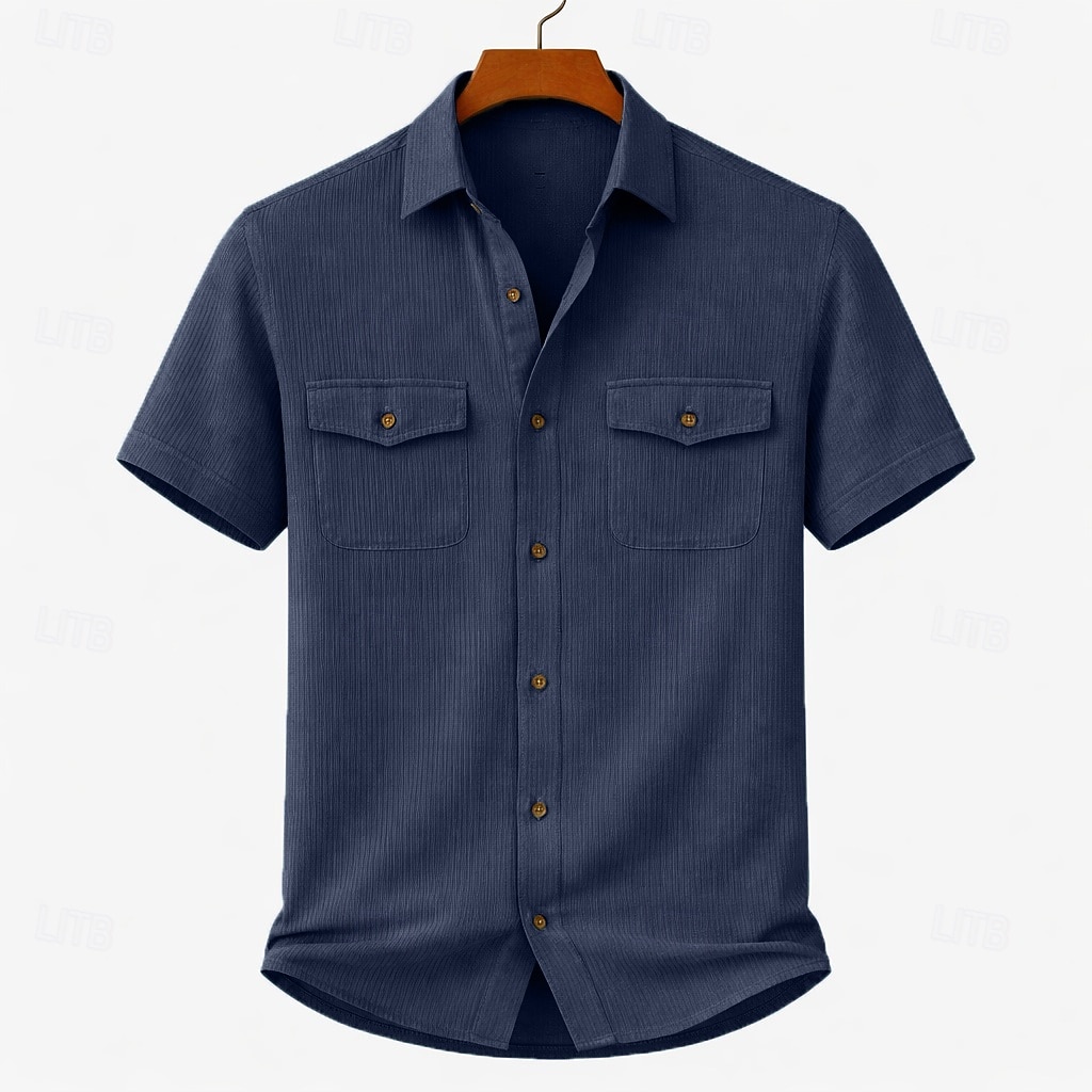 Men's Shirt Casual Shirt Corduroy Shirt Button Up Shirt Black White Yellow Navy Blue Brown Short Sleeve Plain Shirt Collar Casual Daily Front Pocket Clothing Apparel Elegant Fashion Casual 2026 - $24.99 –P6