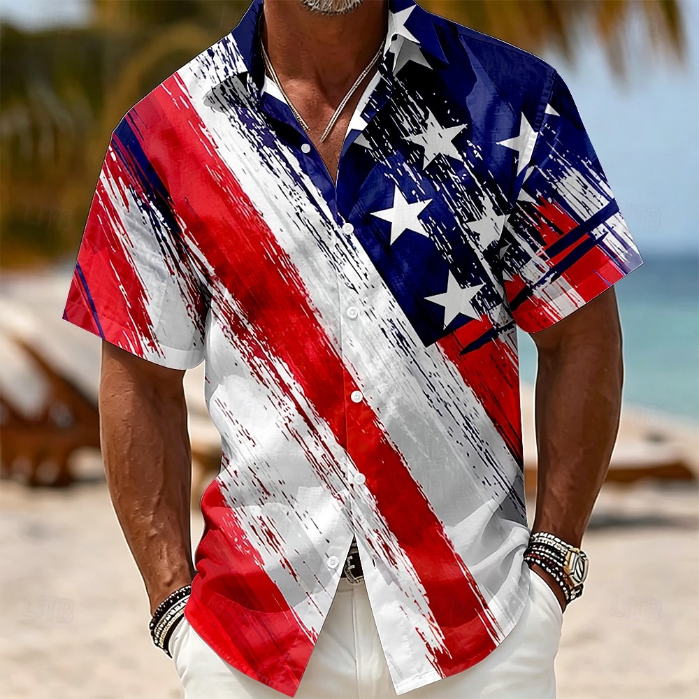 Camisa Masculina Americana da Bandeira dos EUA 250 Aniversário Camisa de Verão Manga Curta Patriotismo Vestuário de Rua Diário Verão Primavera Colarinho Impressão em 3D Botão Azul Vermelho de 2026 por $25.99 –P2