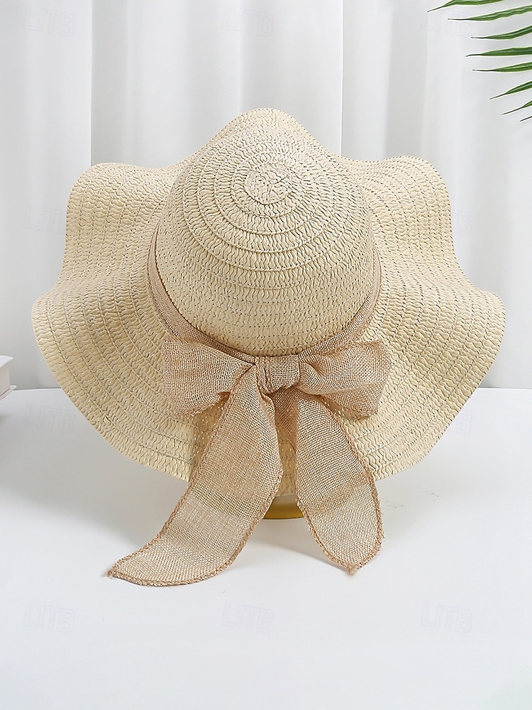 Chapeau de soleil bohème en paille pour femme, chapeau de plage pliable multicolore avec nœud papillon, chapeau à larges bords portable pour une tenue décontractée de 2026 ? $11.99 –P7
