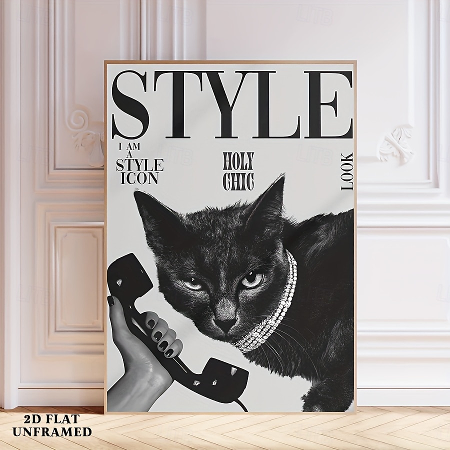 Retro Fashion Animals Poster, 1pc Unframed Popular Black Cat Print Magazine Canvas Prints, Wall Decor, Artwork Wall Painting for Gift, Bedroom, Bathroom, Living Room, Home and Dormitory Decoration 2026 - $10.99 –P2