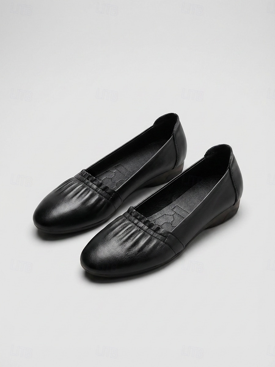 Burgunderrote Ballerinas aus echtem Leder für Damen – bequeme Slipper zum Hineinschlüpfen, ideal zum Spazierengehen, Reisen und für den Business-Casual-Look. &Alltagskleidung 2026 - $46.99 –P7