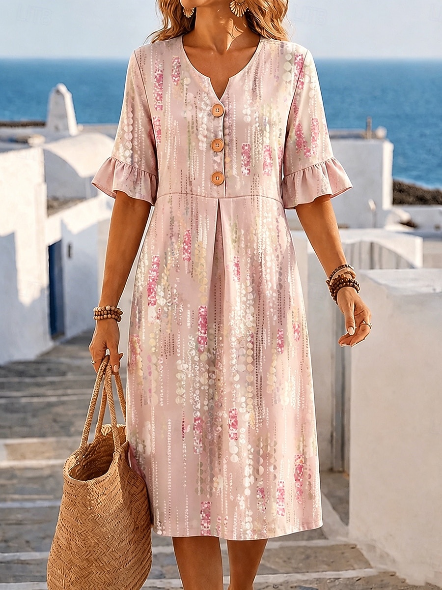 Per donna Abito Midi Vestito Estivo Abito a trapezio Abito Estivo Vacanza Casual Quotidiano Spiaggia Ferie Vestibilità regolare Grafico Astratto Mezza Manica Scollo a V Blu Rosa Verde Estate Primavera del 2026 a $45.99 –P2
