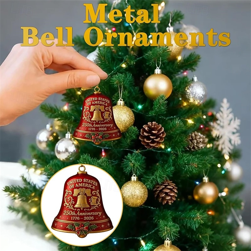 Lot de 2 cloches commémoratives du 250e anniversaire des États-Unis (1776-2026), décoration patriotique pour sapin de Noël, souvenir du semi-quincentenaire des États-Unis, coffret cadeau de Noël en de 2026 ? $14.99 –P2