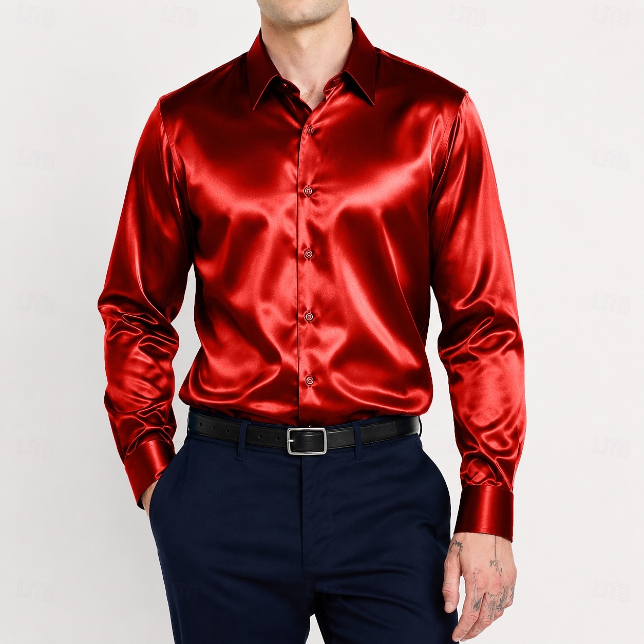 Men's Shirt Satin Shirt Dress Shirt Button Up Shirt Prom Shirt Gradient Wedding Formal Blue Silver Black Yellow Long Sleeve Turndown Spring All Seasons Clothing Apparel Plain 2026 - $24.99 –P4