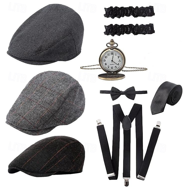 Řvoucí 20s 20. léta 20. století Retro Sada příslušenství Baret Velký Gatsby Gentleman Gangster Maškarní kostým Pánské Karneval Valentýna Párty večerní šaty Plesová maškaráda Koktejlový večírek Dospělí 2026 - $34.99 –P1