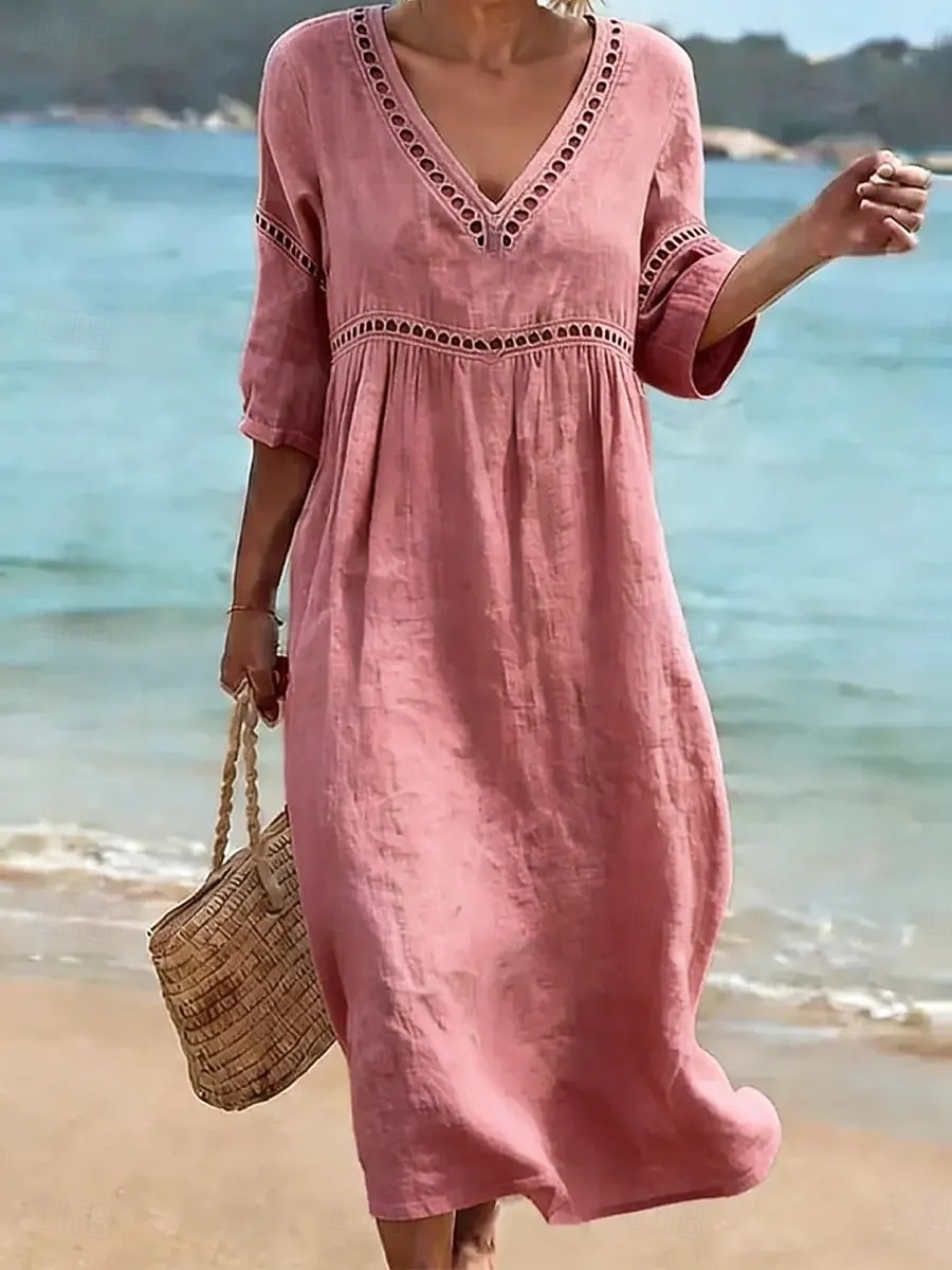 Women's Long Dress Maxi Dress Sundress Elegant Vacation Beach Holiday Loose Fit Solid Color Half Sleeve V Neck Light Blue Denim Blue turmeric off white Summer Spring 2026 - $27.99 –P6