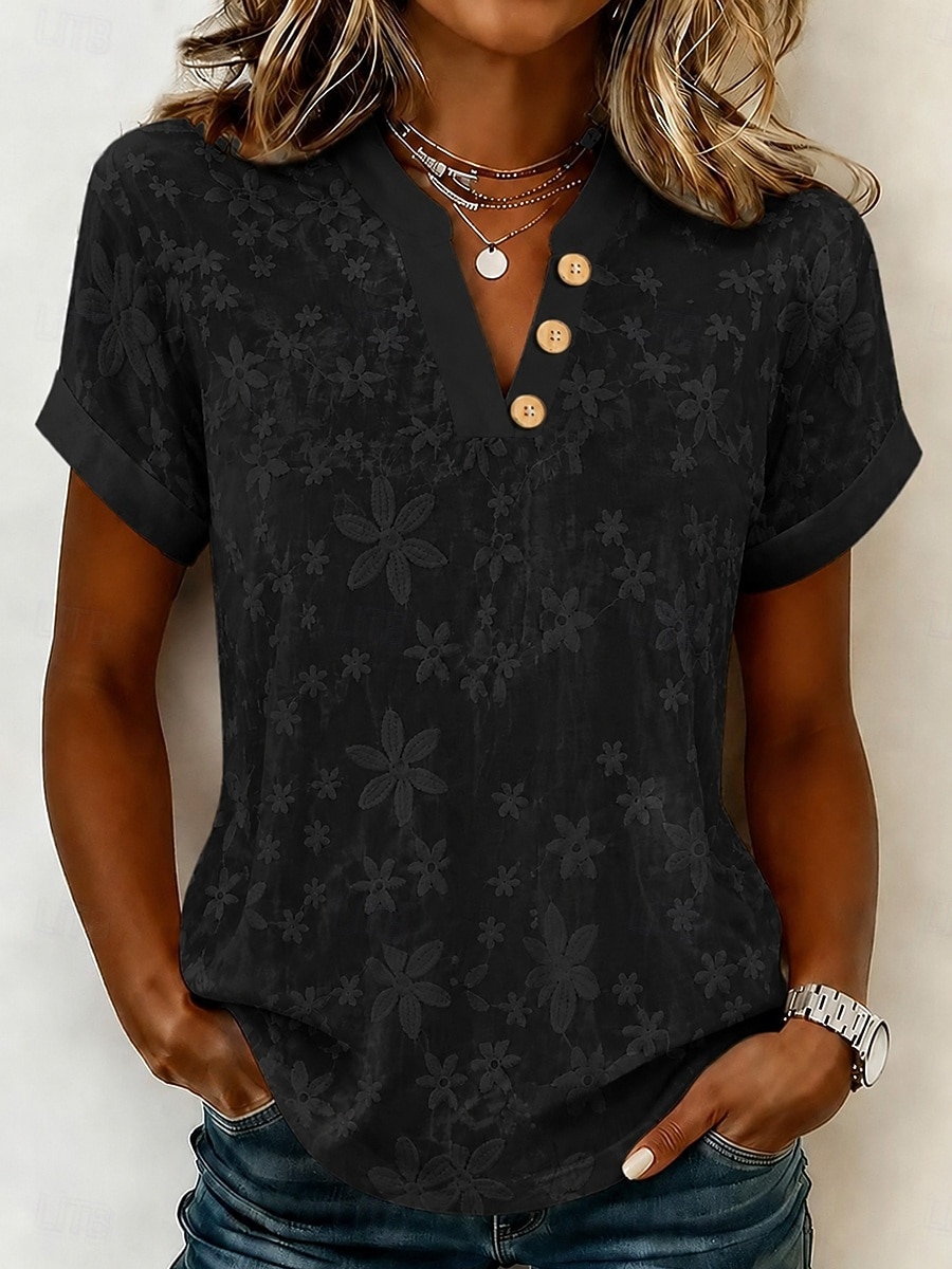 Dam Skjorta Blommig Grafisk Elegant bohemliv Semester Kortärmad V-hals Crop Tops Ledigt Blå Svart Vit Kaki Sommar Vår 2026 - $22.99 –P7