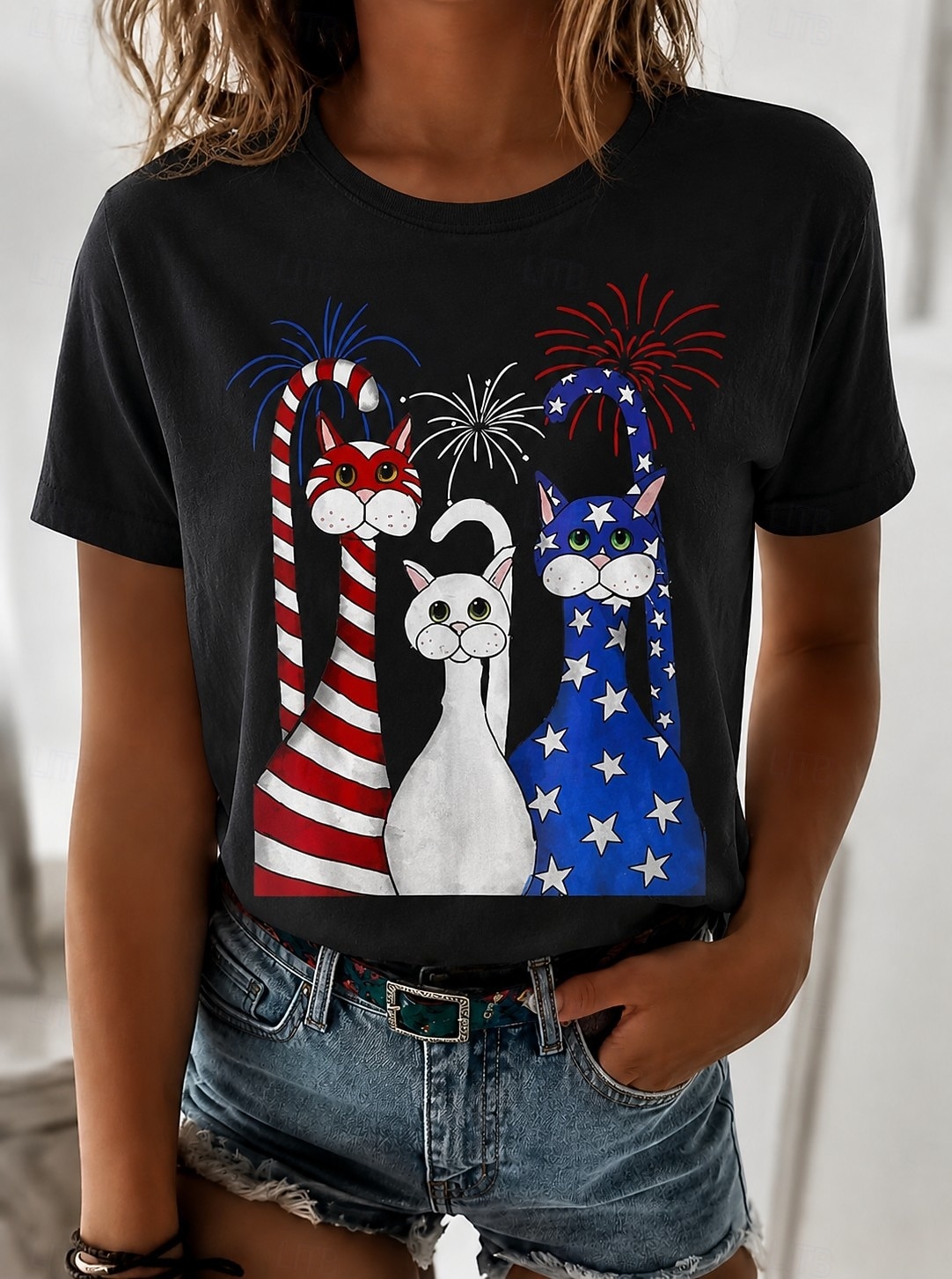 Ziua Independenței Americane Pentru femei Tricou Imprimeu Grafic Steag Scrisă Epocă Modă Stilat Manșon scurt Stil Nautic Rotund Topuri obișnuite Casual Zilnic Sfârșit de săptămână Albastru piscin 2026 - $21.99 –P1