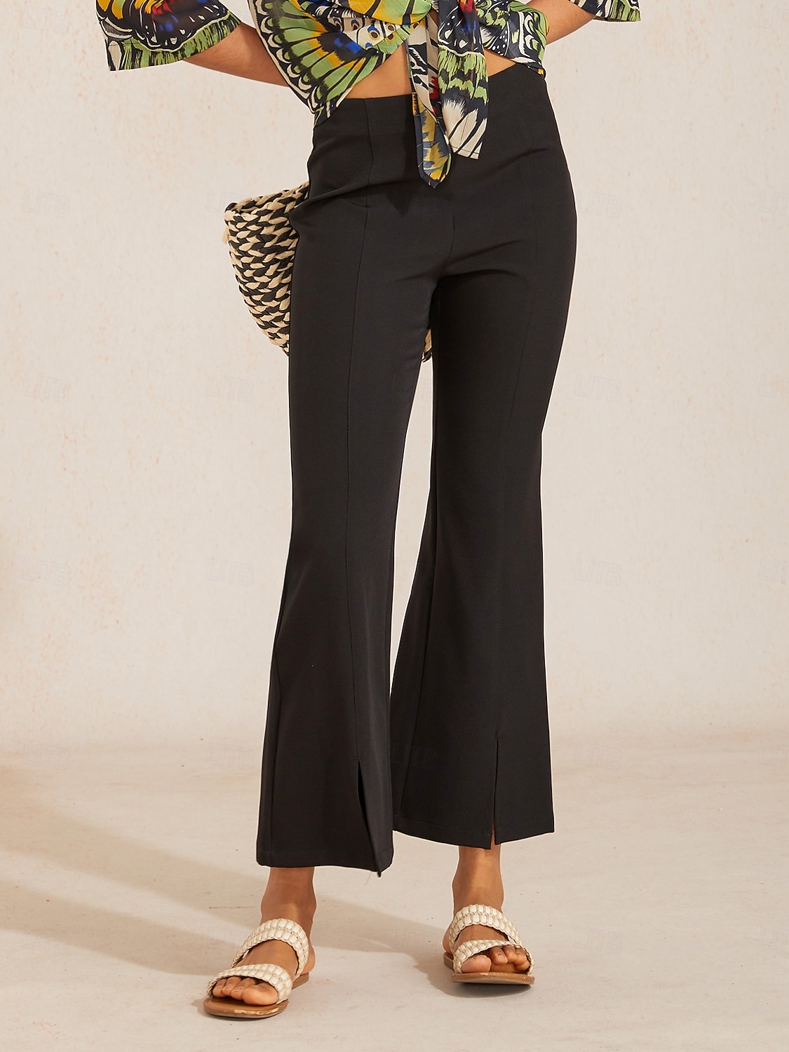 Slightly Stretch Fine Rib Cropped Flared Pants 2026 - $79.99 –P4