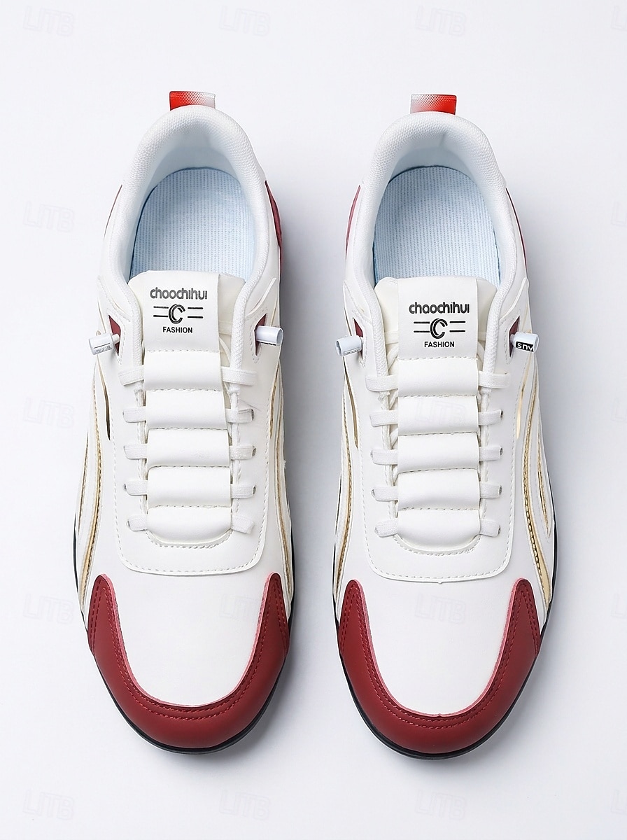Men's White Red Music Festival Sneakers - Comfortable Lace Up Casual Shoes - Stylish Low Top Footwear for Concerts, Festival Outfits, Outdoor Parties and Everyday Streetwear 2026 - $32.99 –P6