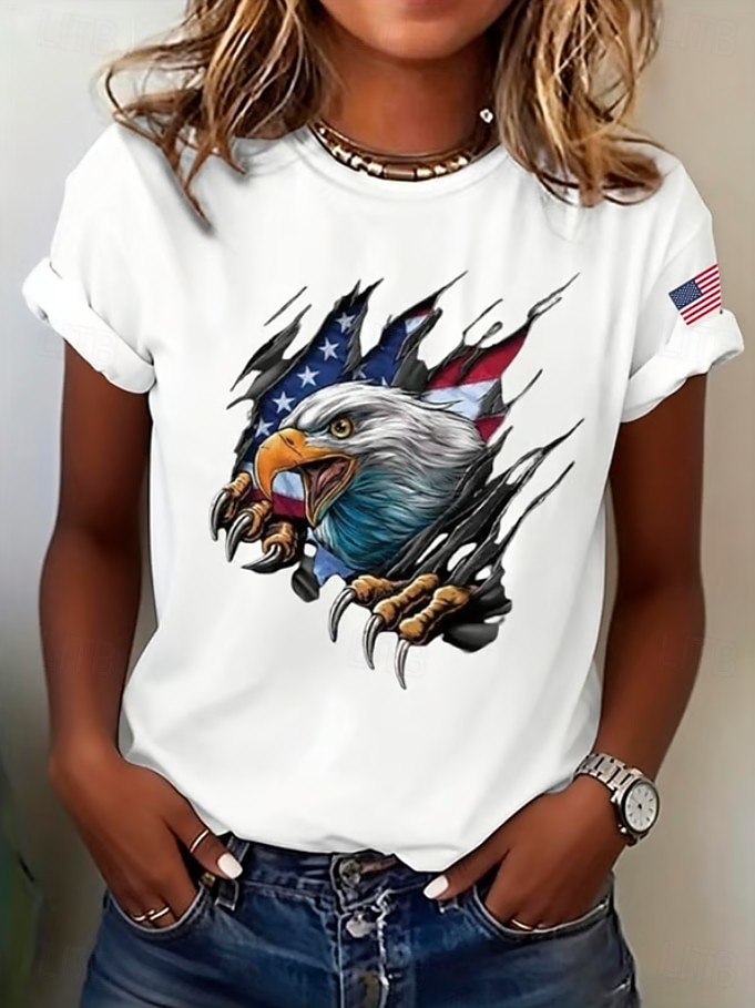 American Independence Day Women's T Shirt Print Graphic National Flag Vintage Stylish Classic Short Sleeve Crew Neck Regular Tops Casual Daily Weekend Blue Black White Pink Red Summer Spring 2026 - $21.99 –P4