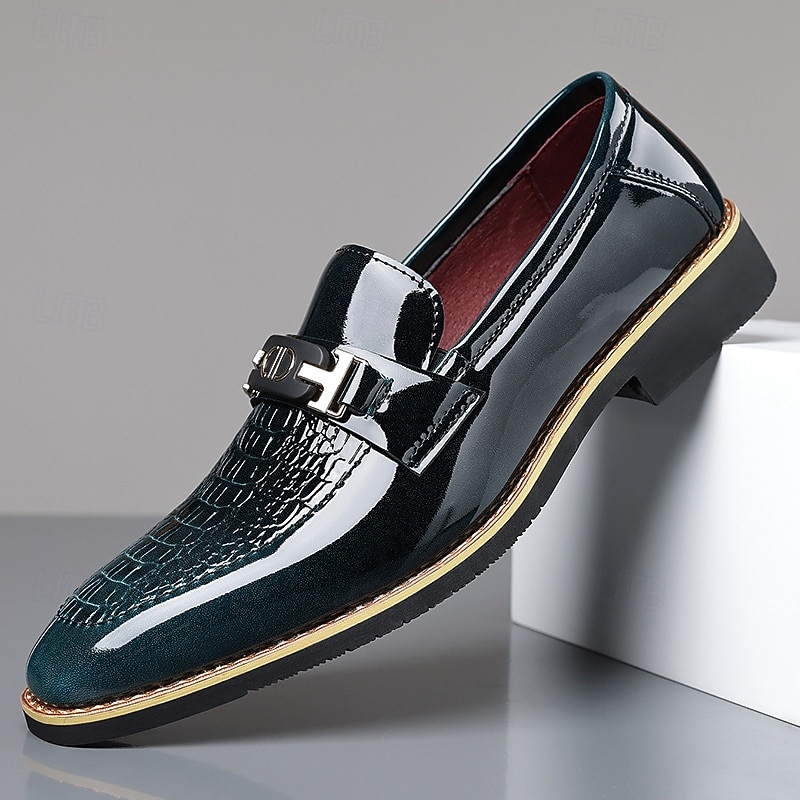 Mocassini da uomo bordeaux con stampa coccodrillo, scarpe eleganti slip-on lucide, calzature da gentiluomo perfette per matrimoni, feste, banchetti e occasioni serali. del 2026 a $64.99 –P2