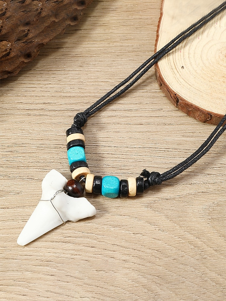 herrhalsband med vargtand i bohemiskt skick - vintagehänge i konstben med justerbart vaxsnöre, smycken i etnisk tribalstil i akryl för sommarsemester och resor &dagligt vardagskläder 2026 - $4.99 –P8