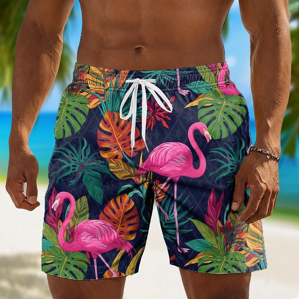 Voor heren Flamingo Kokosnootboom Lange zwembroeken Badpakken Zwembroeken Boardshorts Medium Taille Hawaii Dagelijks Strandvakantie Zijzakken Mesh voering Elastische tailleband met trekkoord Ontwerper 2026 - $20.99 –P1