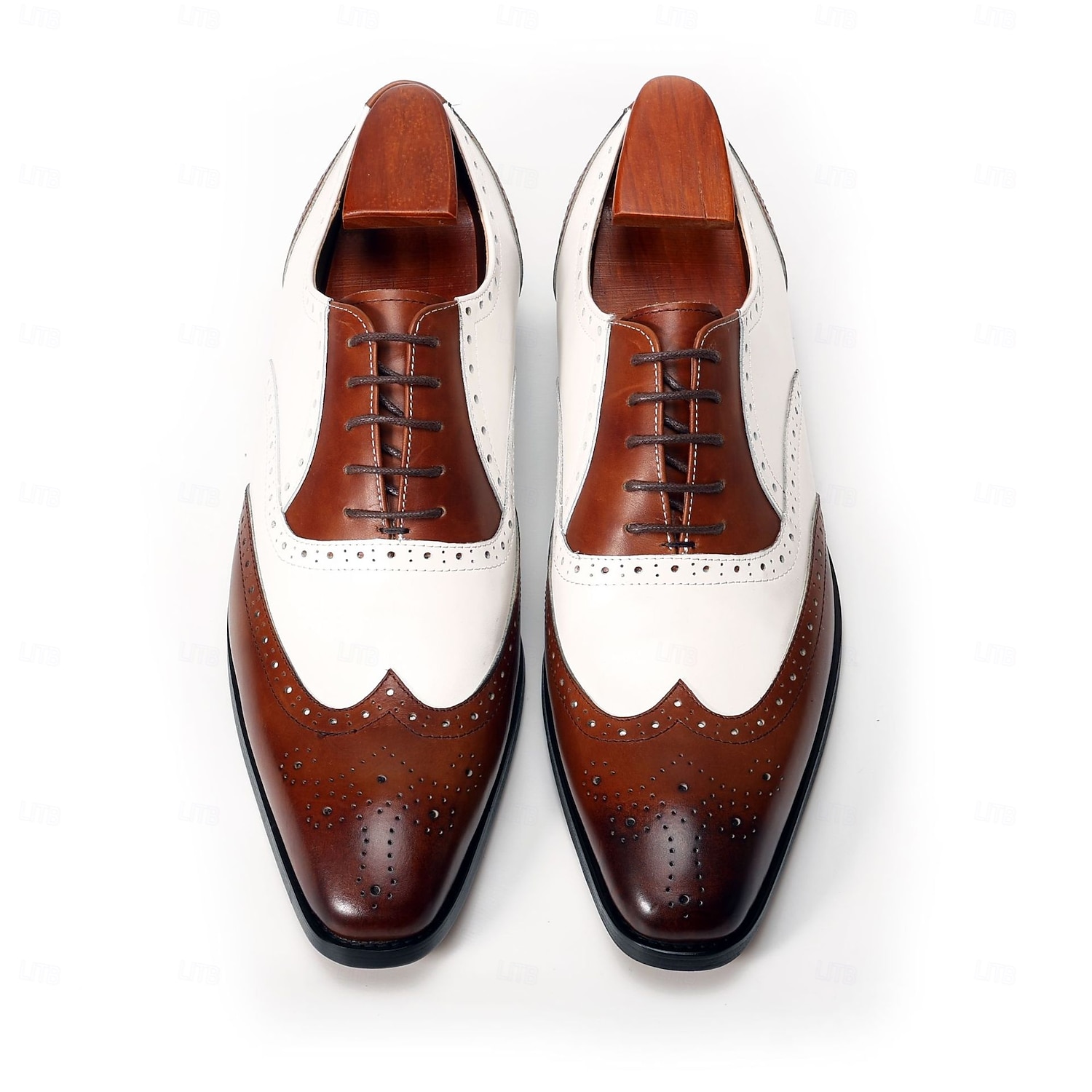 Men's Two-Tone Wingtip Oxford Dress Shoes, Brown & White Brogue Leather Formal Shoes for Business Men, Wedding, Party, Banquet and Office Wear 2026 - $109.99 –P3