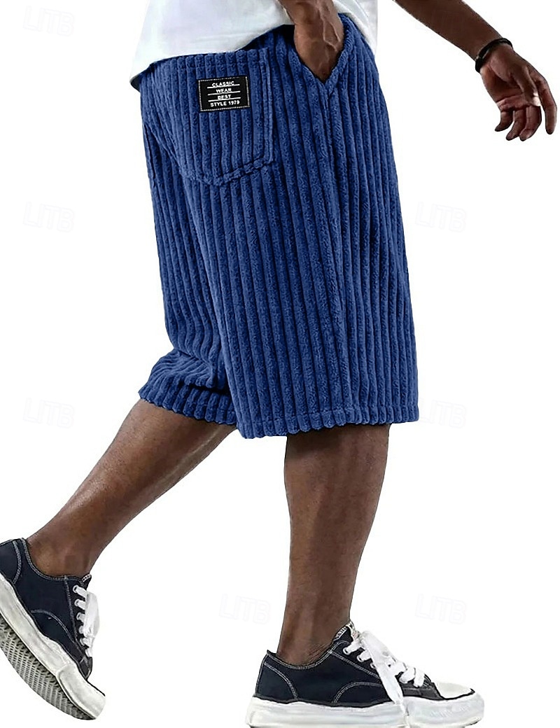 Homens Calção Shorts casuais Shorts de veludo cotelê Bolsos Cintura elástica Simples Tecido Conforto Respirável Comprimento do joelho Casual Ao ar livre Férias Férias Moda Preto Branco Micro-Elástica de 2026 por $26.99 –P8