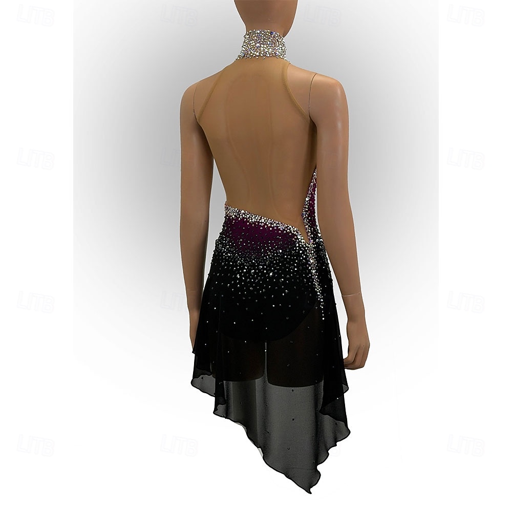 Vestidos para Patinação Artística Mulheres Patinação no Gelo Vestidos Fúcsia Patchwork Sem costas Com Stretch Treino Competição Roupa para Patinação Clássico Cristal / Strass Sem Manga Patinação no de 2026 por $302.89 –P2