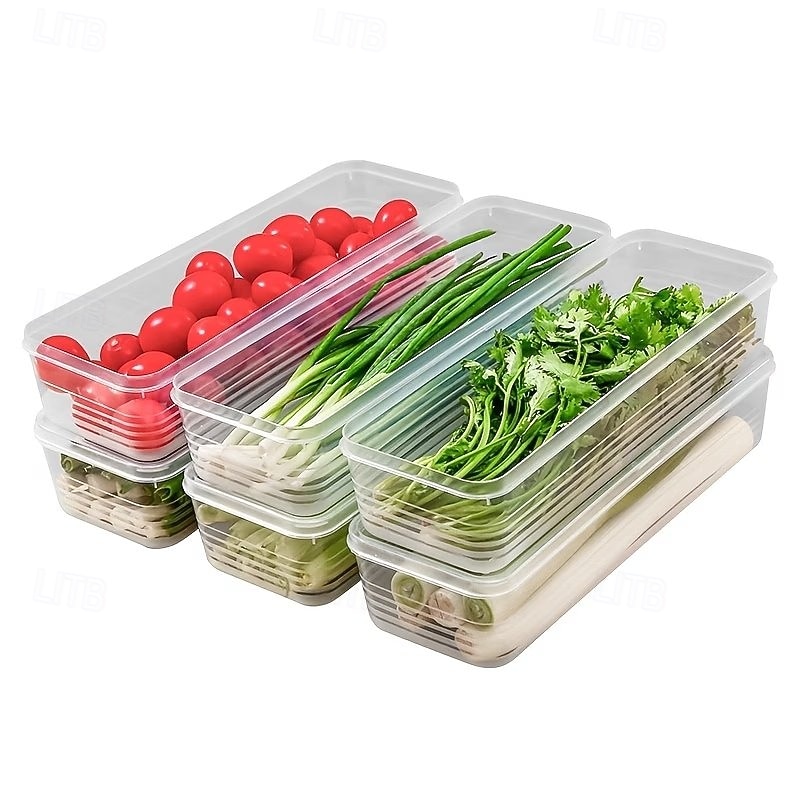 1/2/4 Pcs Durable Plastic Food Storage Box, Long Shaped Airtight Refrigerator Organizer, Sealed Fresh-Keeping Container, Practical Kitchen Supplies For Coriander, Green Onions, Mint Fresh Vegetables 2026 - $7.49 –P1
