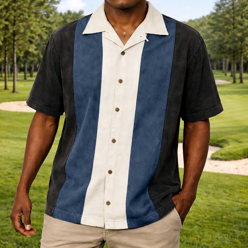 Men's Shirt Casual Shirt Button Up Shirt Garment Dyed Acid Wash Shirt Blue Burgundy Purple Green Gray Short Sleeve Vertical Stripes Cuban Collar Casual Daily Color Block Clothing Apparel Elegant 2026 - $31.99 –P3