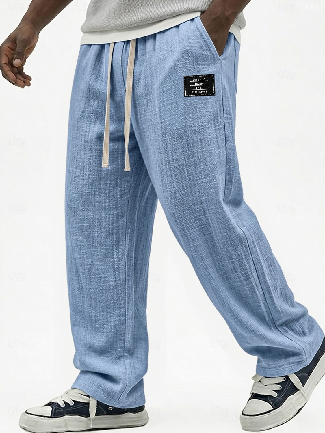 Hombre Pantalones de lino Pantalones Pantalones de verano Pantalones anchos Correa Cintura elástica Pierna recta Plano Ligero Cómodo Longitud total Casual Diario Exterior Moda Ropa de calle Azul 2026 - $27.99 –P5
