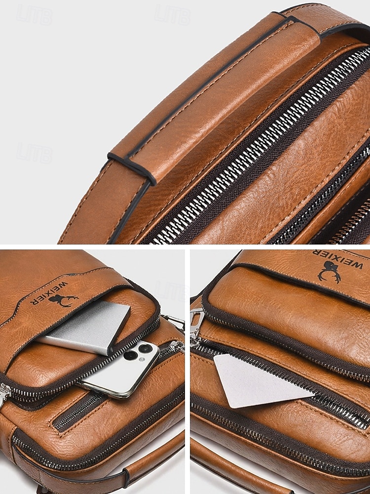 Men's Vintage Faux Leather Crossbody Bag, Multi-Color Large Capacity Multi-Pocket Shoulder Bag with Adjustable Strap for Travel Vacation and Daily Commute 2026 - E£1090.89 –P10