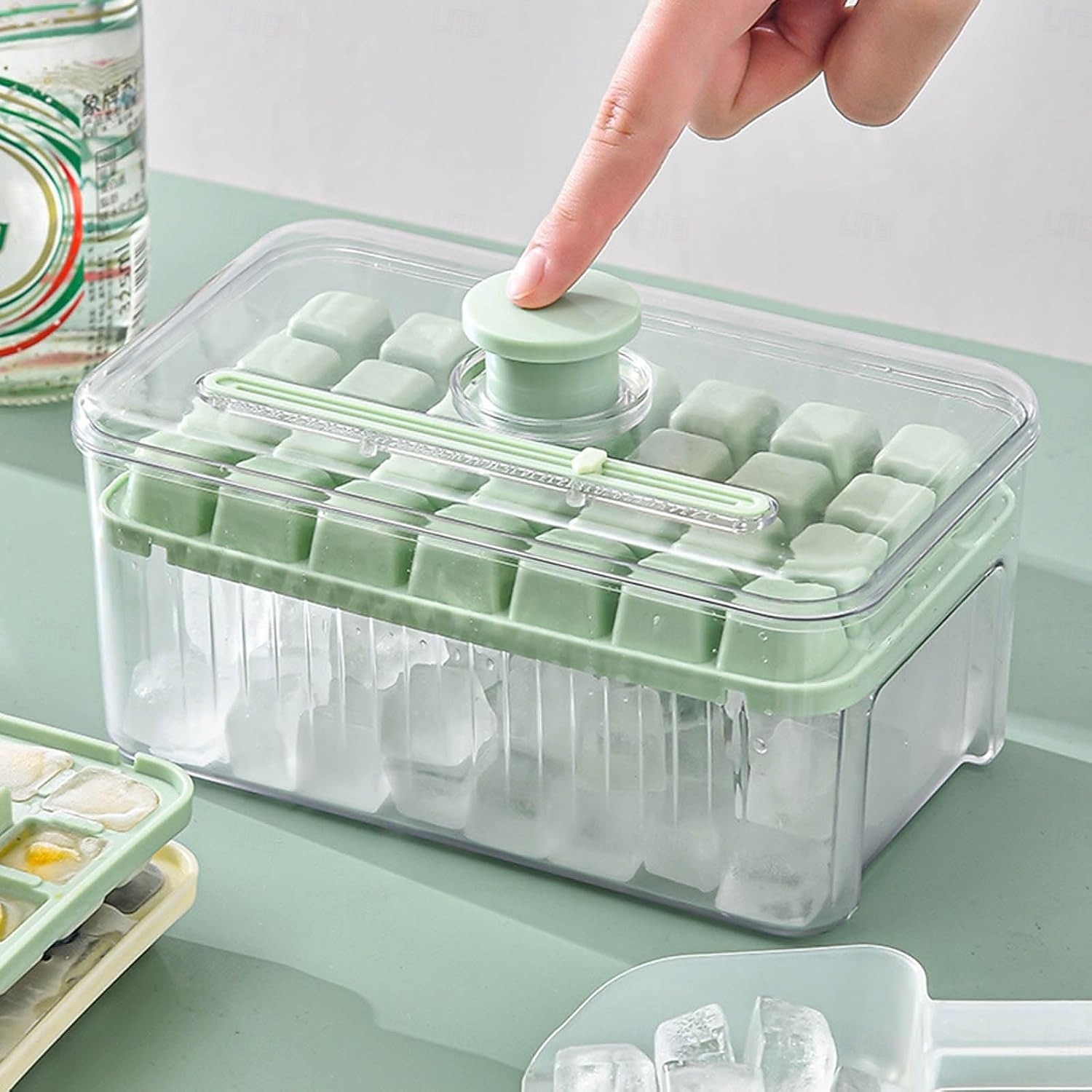 Bandeja para cubitos de hielo de 28/56 compartimentos con tapa y un solo botón. &Contenedor, máquina para hacer cubitos de hielo de fácil extracción con cuchara &Recipiente de almacenamiento, molde de 2026 - $11.99 –P5