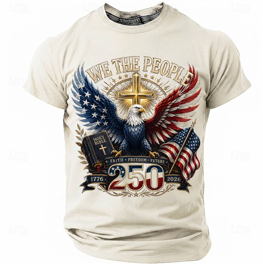 4 de julio de 2026, 250 aniversario Hombre Águila Bandera de EE. UU. Camiseta Manga Corta Camiseta Impresión 3D Cuello Barco Camisa Patriótico Diario Festival Azul Piscina Negro Blanco Verano 2026 - $18.99 –P4