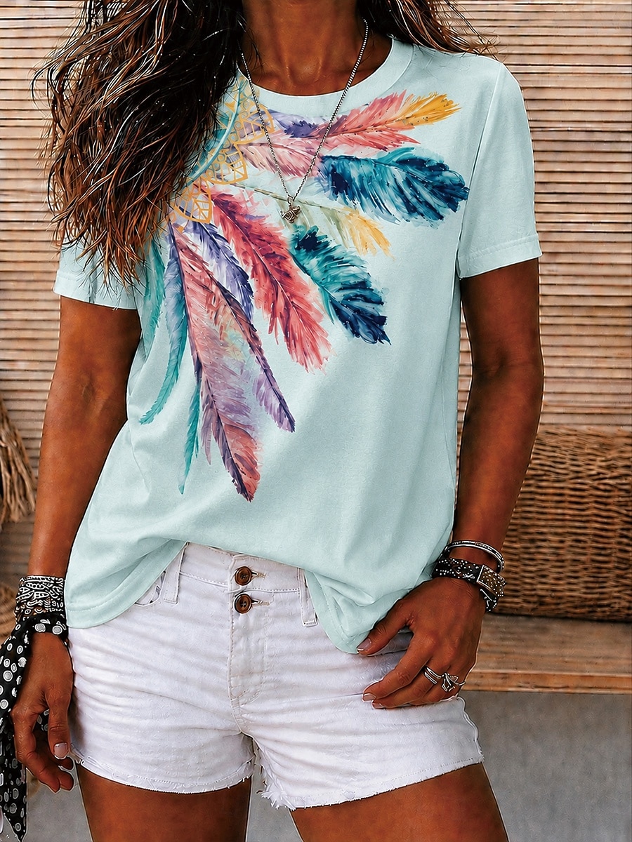 Pentru femei Tricou Imprimeu Floral Grafic Geometric Epocă Stilat Casual Manșon scurt Stil Nautic În V Rotund Topuri obișnuite Casual Zilnic Sfârșit de săptămână Albastru piscină Alb Rădăcină de 2026 - $21.99 –P7