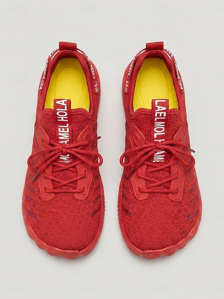 Women's Red Mesh Sneakers with Lace-U Accents - Casual Wide-fit Footwear, Breathable and Lightweight Barefoot Shoes for All-day Comfort, Walking & Travel 2026 - $24.99 –P4