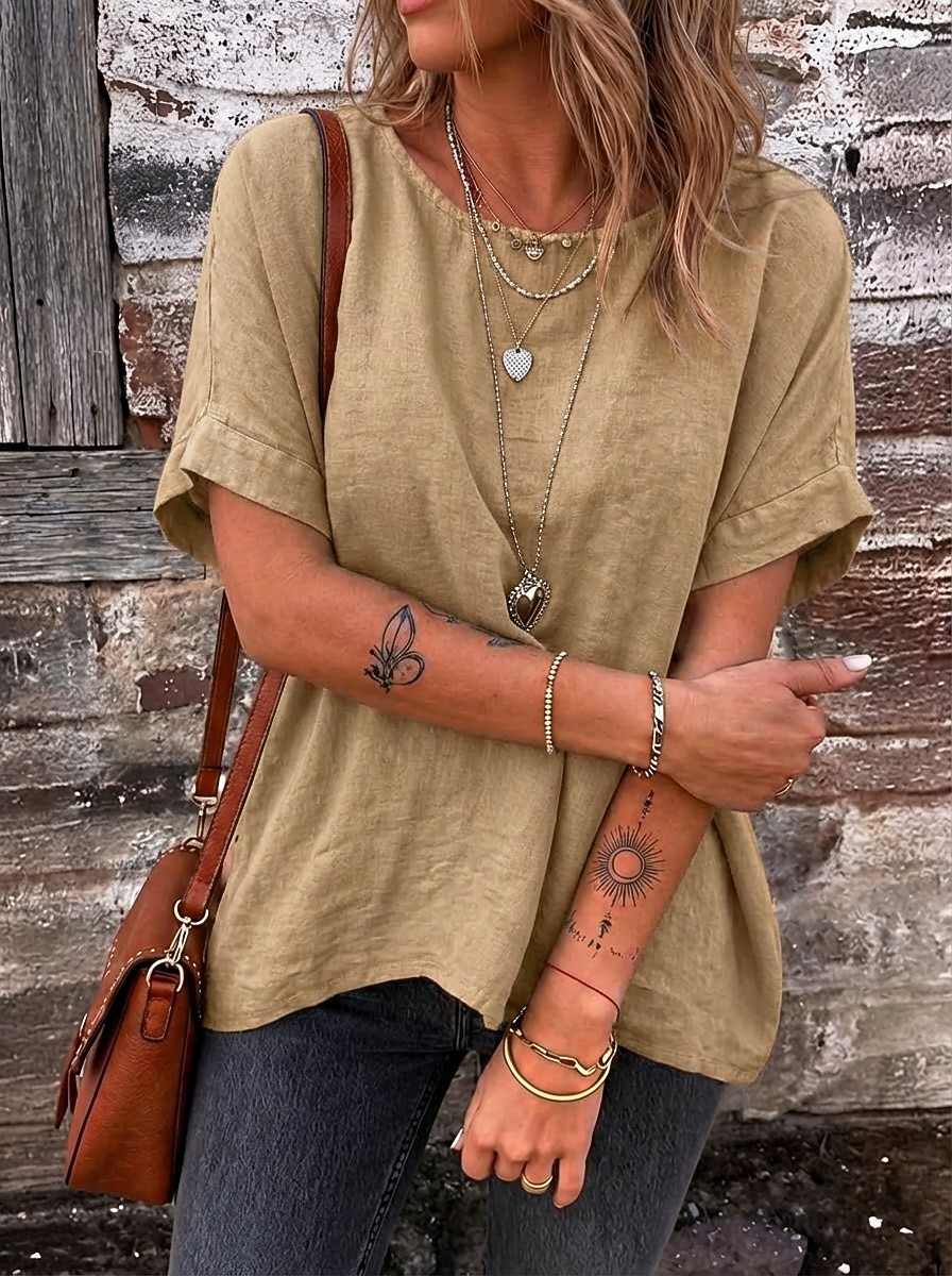 Women's Tee Top Solid Color Vintage Stylish Casual Short Sleeve Boat Neck Regular Tops Daily Going out Vacation Wear Khaki Navy Blue Olive Mint Green Dark Green Summer Spring 2026 - $21.99 –P10
