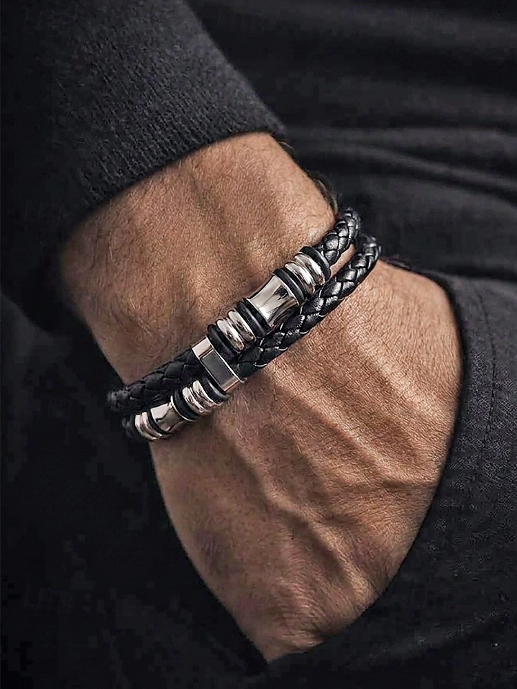 cuir synthétique à fermeture magnétique pour homme &Bracelet en acier inoxydable noir, résistant et élégant, idéal pour offrir, pour les vacances à la plage ou au quotidien. de 2026 ? $11.99 –P1