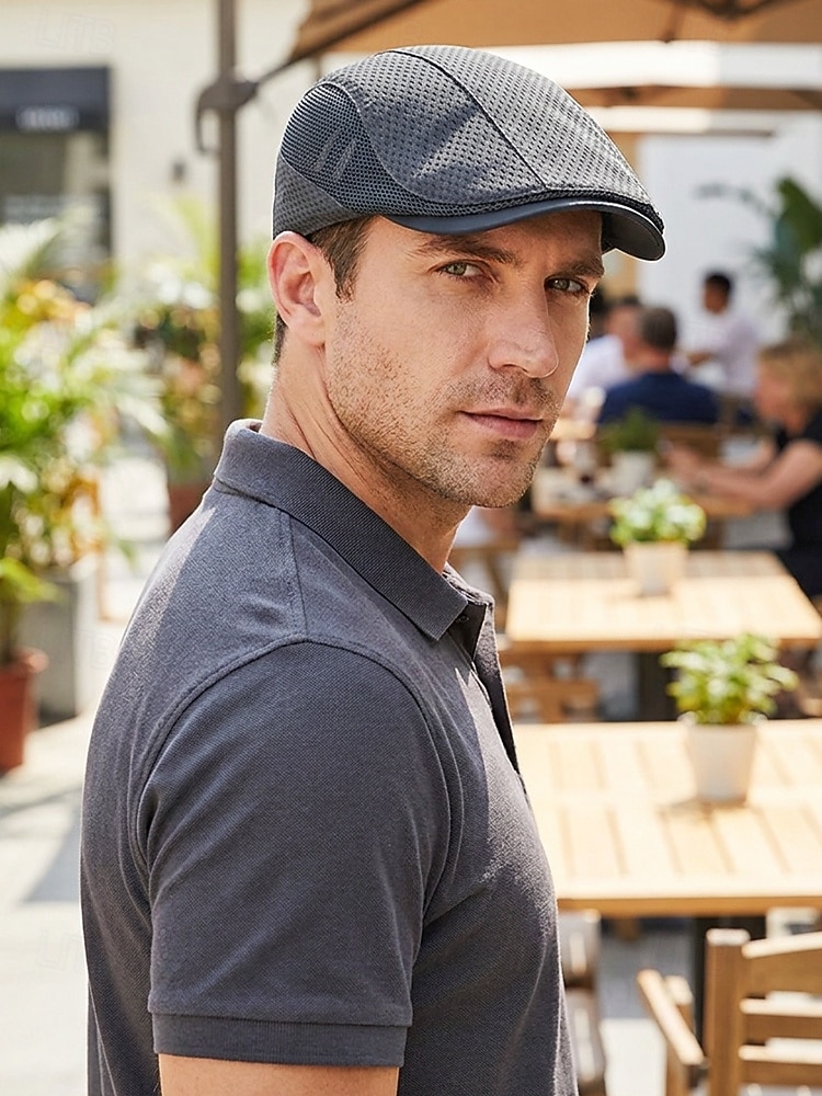 Men's Mesh Beret Hat - Breathable Polyester Ivy Cabbie Cap with Adjustable Buckle, Multiple Colors, Lightweight Newsboy Flat Cap for Summer Travel, Outdoor Activities & Daily Casual Wear 2026 - $14.99 –P4