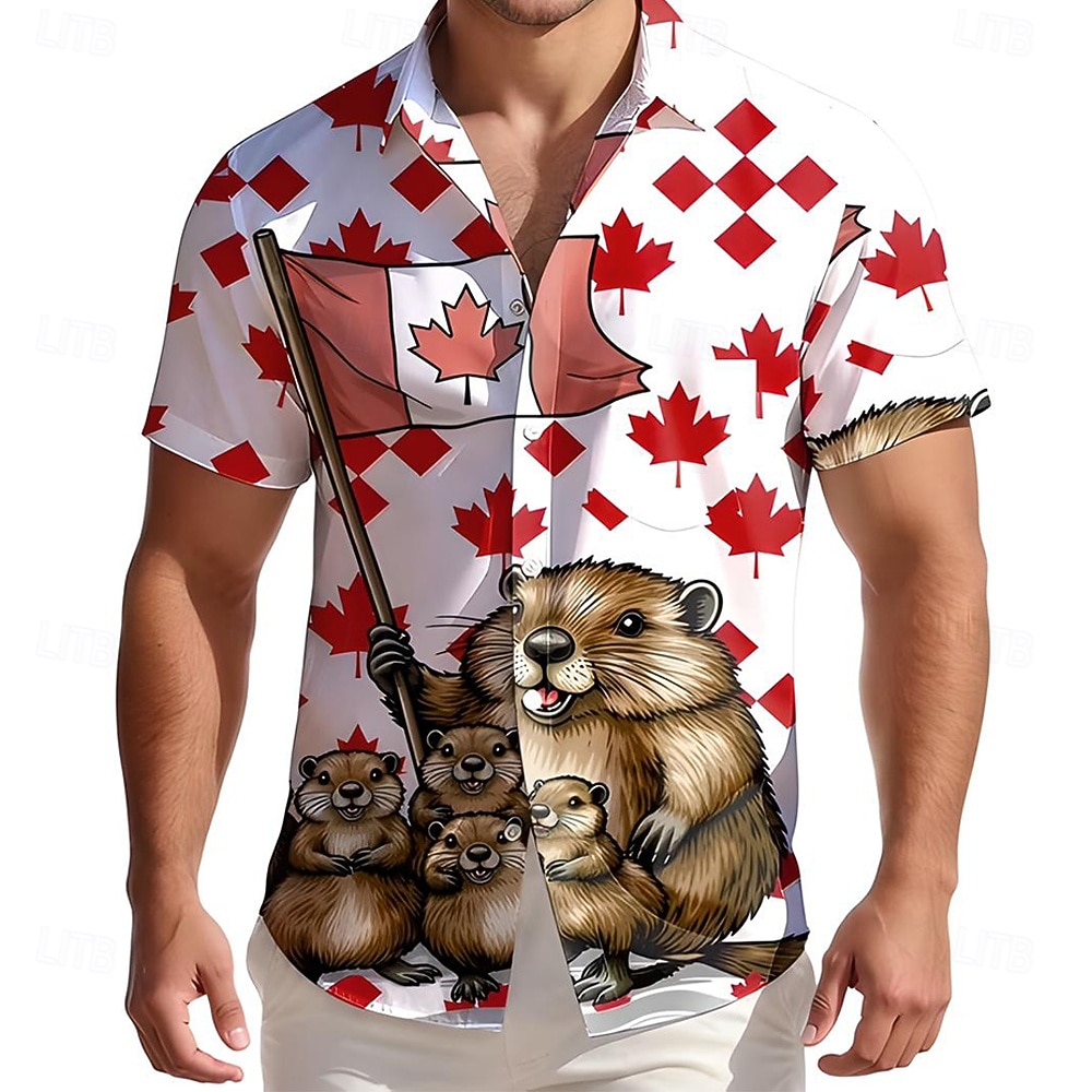 Festa del Canada Per uomo Foglia d'acero Castoro Bandiera Nazionale Camicia Camicia Estiva Camicia con Bottoni Manica Corta Patriotico All'aperto Ferie Estate Primavera Collo ripiegato Stampa 3D del 2026 a $25.99 –P1