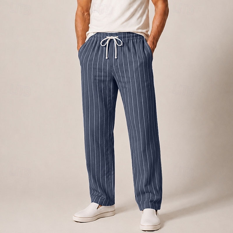Herren-Leinenhose mit Streifen, elastischem Bund und Kordelzug 2026 - $39.99 –P1