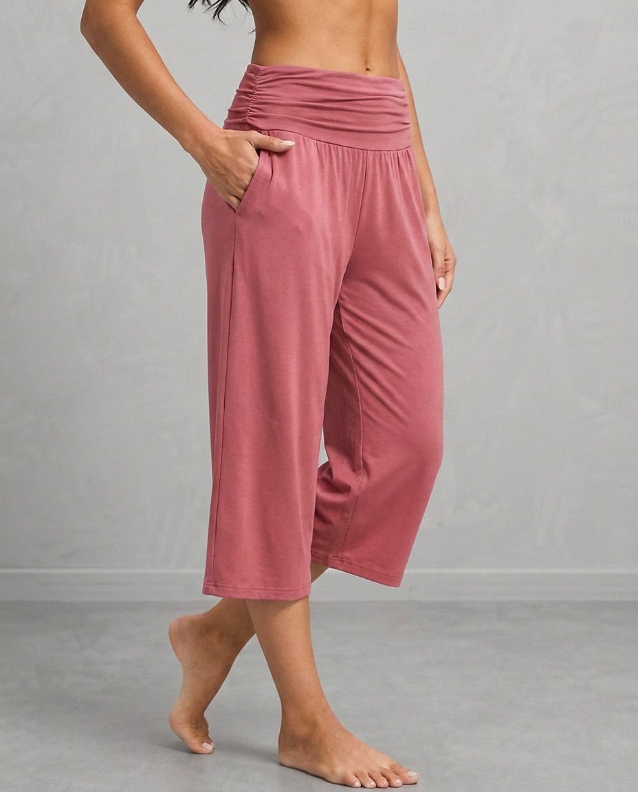 Women's Wide Leg Vacation Sport Lounge Pants Calf-Length High Waist Comfortable Micro-elastic Vacation Formal Blue Light Gray rice white Black Summer Spring 2026 - $24.99 –P4