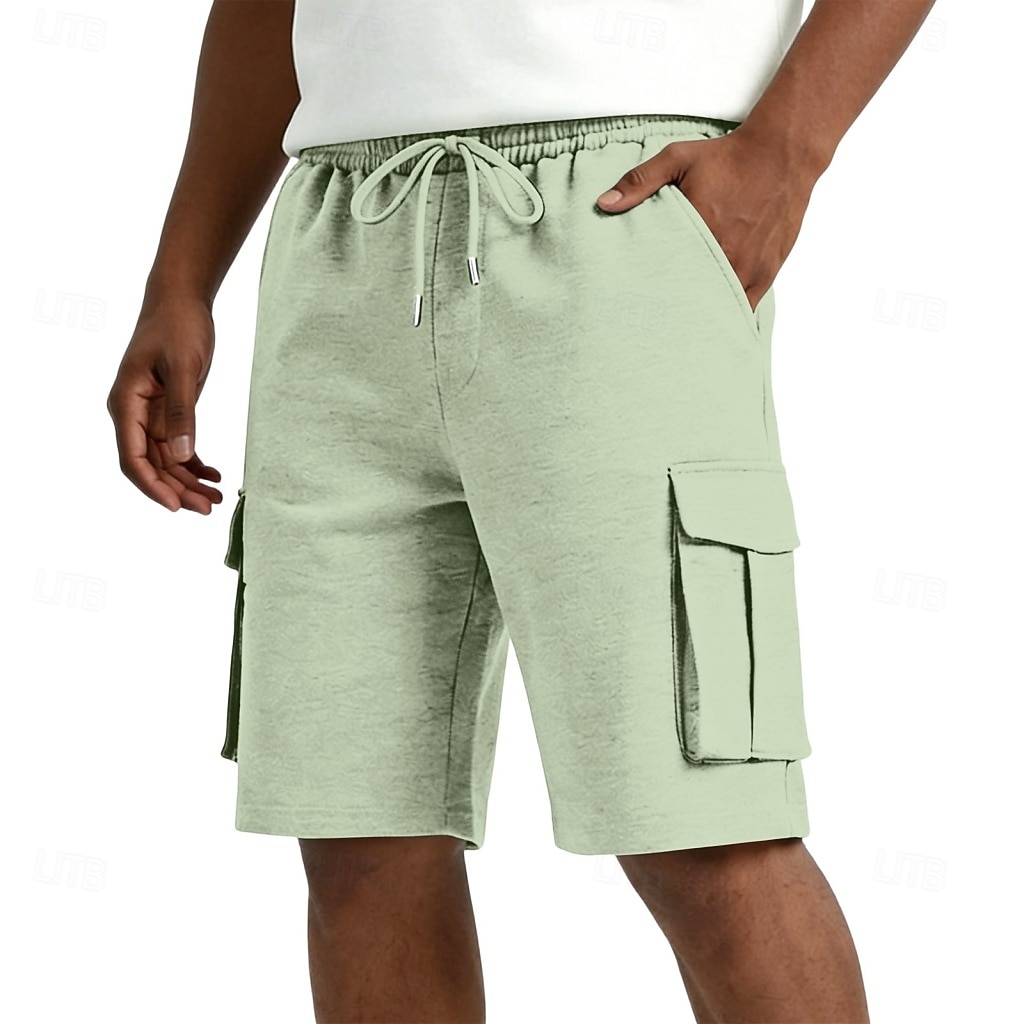Men's Cargo Shorts Shorts Summer Shorts Casual Shorts Jacquard Pocket Elastic Waist Plain Comfort Breathable Knee Length Casual Outdoor Beach Vacation Fashion Black White Micro-elastic 2026 - $24.99 –P12