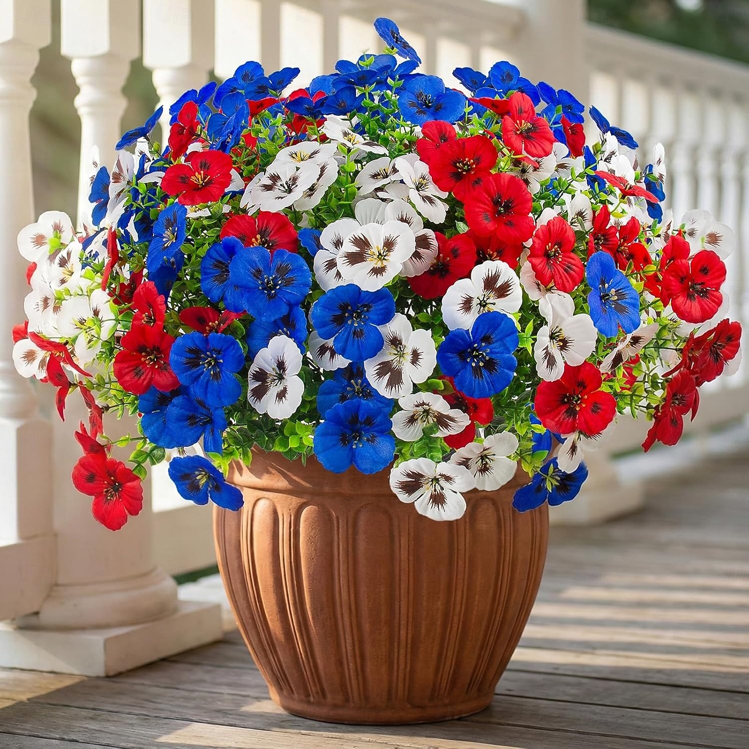 18 Pcs Artificial Fake Pansy Flowers for Outdoor, UV Resistant Faux Silk Pansies Patriotic Flowers for Outside for Planter Front Door Porch Patio Window 4th of July Home Decor (Red, White, Blue) 2026 - $33.99 –P3